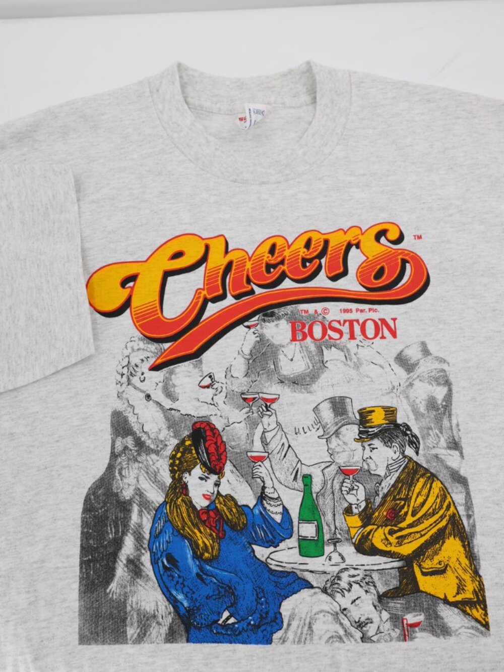 Vintage Sof tee Shirt Mens Large Cotton Cheers Boston Graphic Single Stitch Gray